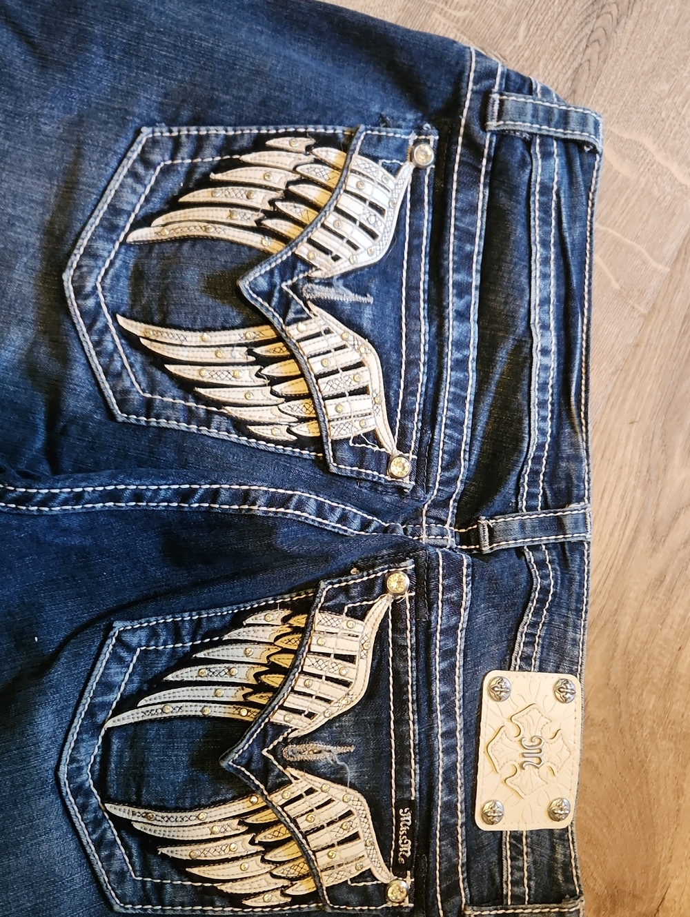 Miss Me Navy Slim Straight Jeans with Wing Pocket Embroidery